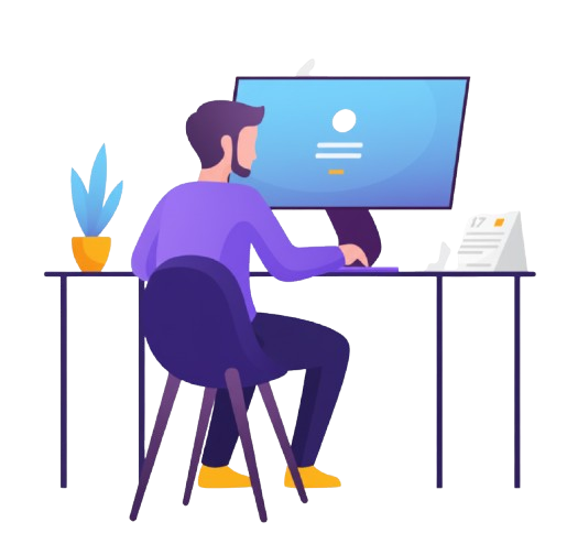 Person working at a computer desk